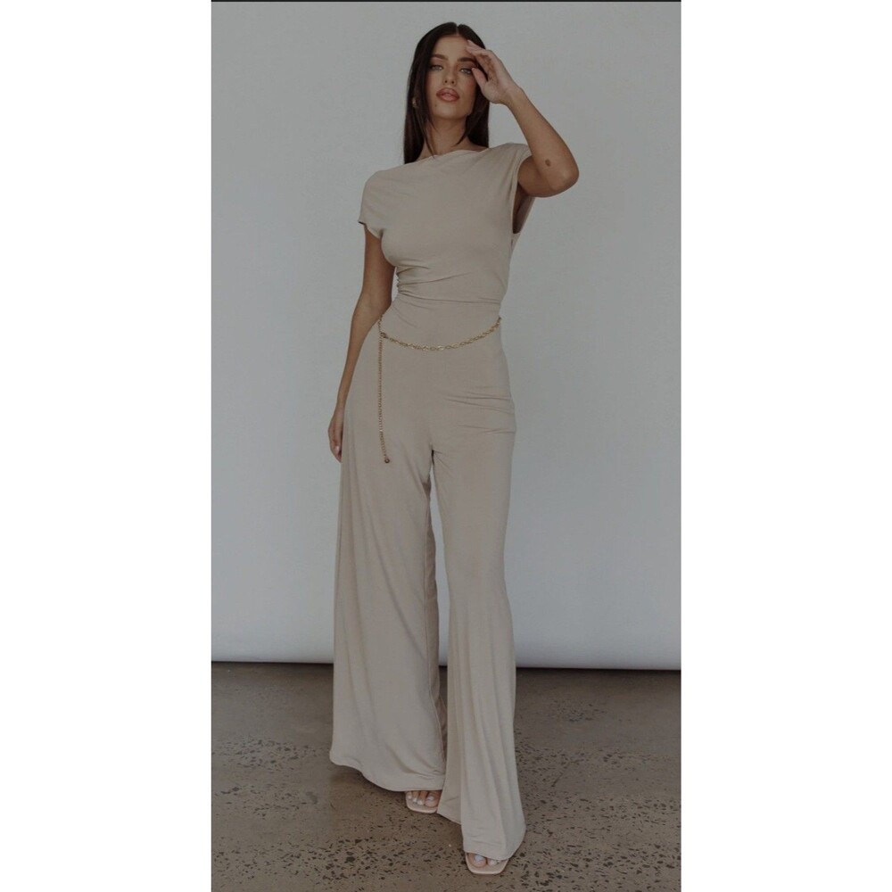 SELFIE LESLIE Lucinda Twist Back Sz S  Jumpsuit Oat NWT